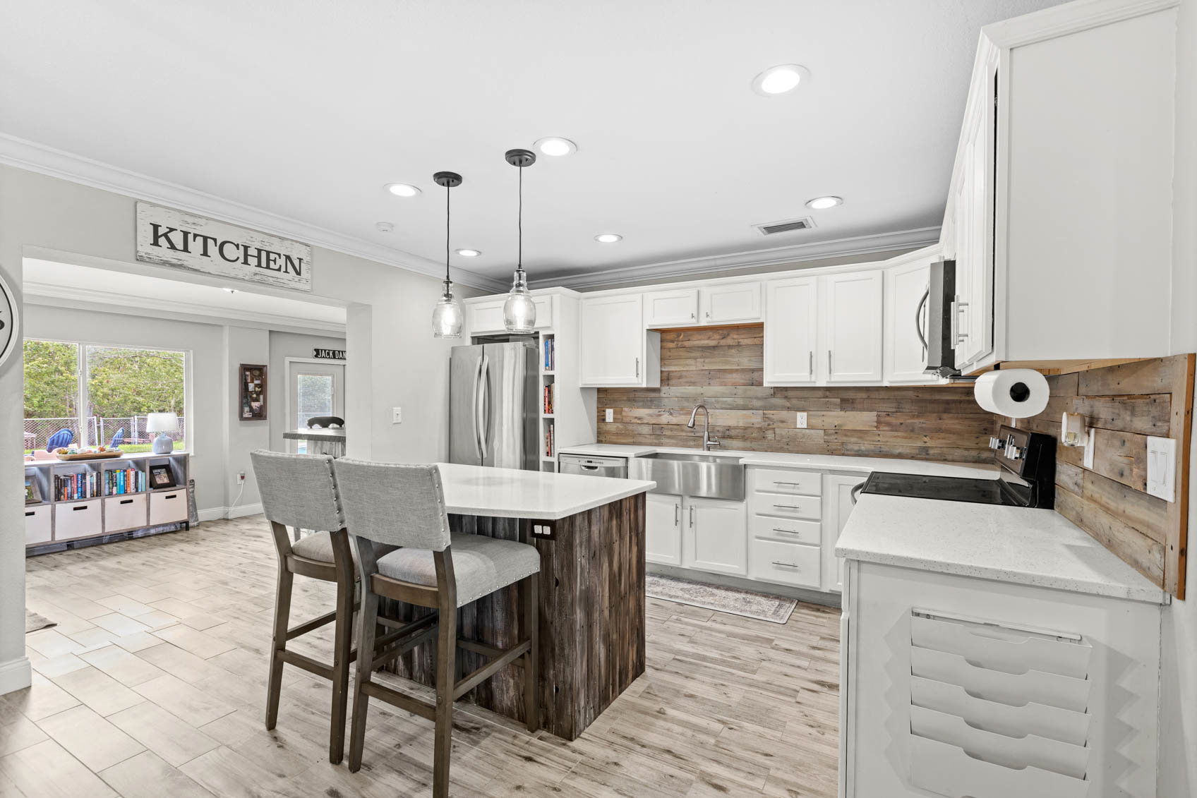 kitchen with view of sunroom